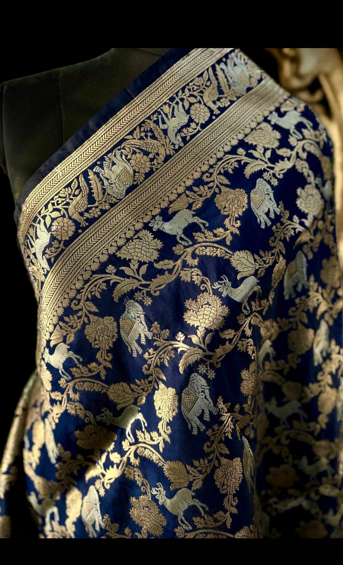 Blue animal design katan banarasi silk saree Niaura