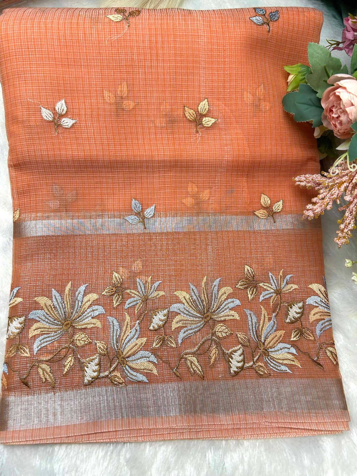 Orange with embriodry kota katan banarasi saree BSR001 Niaura