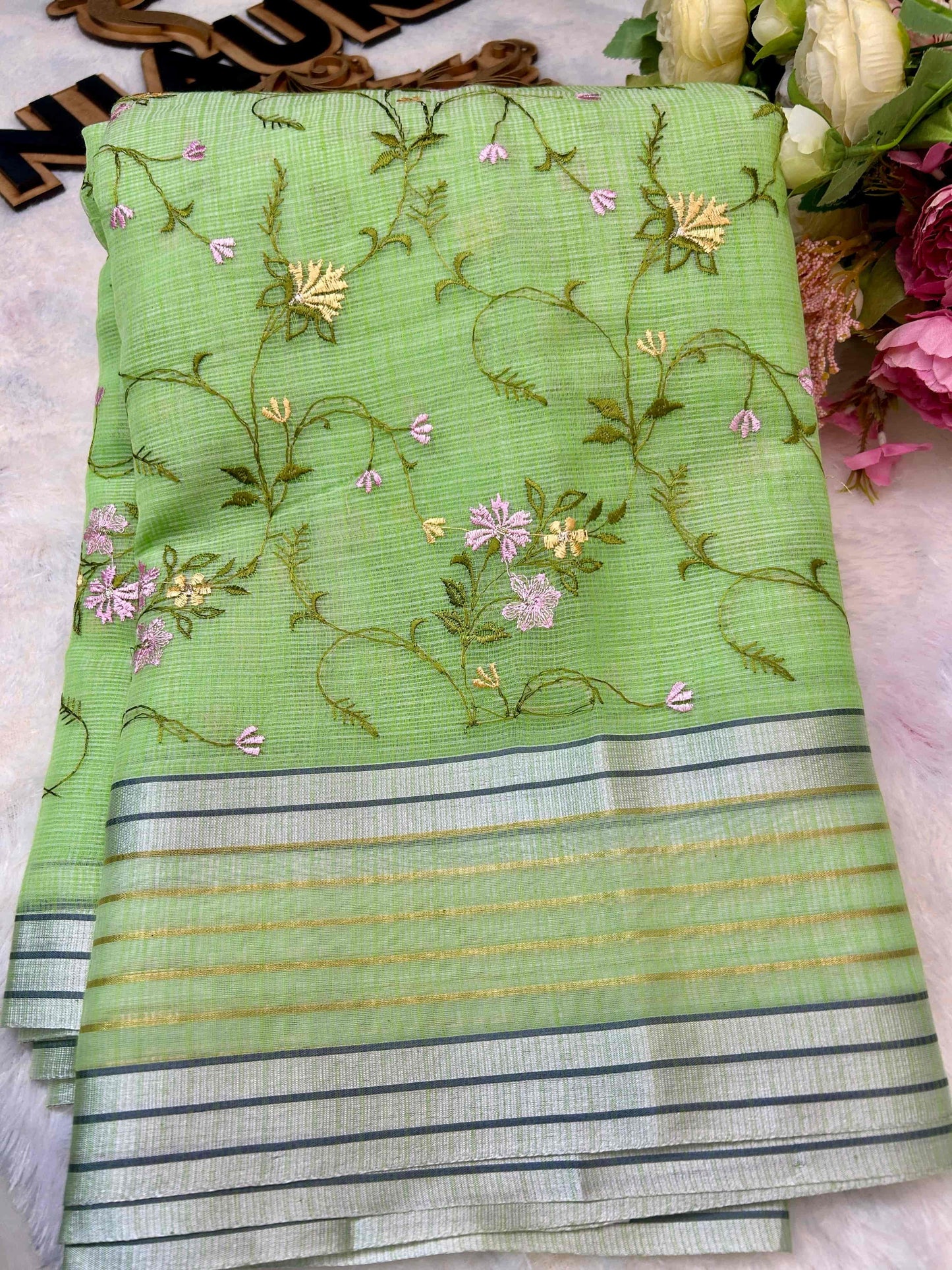 Green with embriodry kota katan banarasi saree Niaura