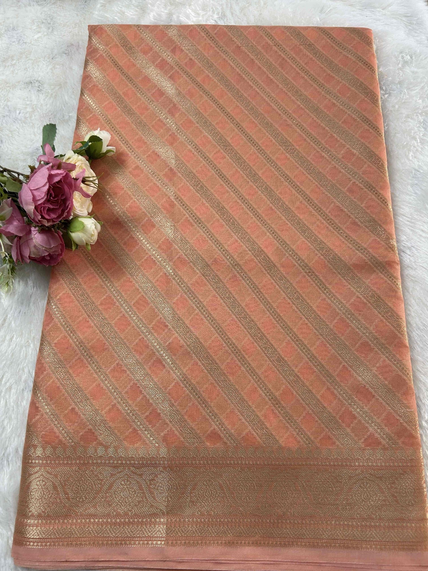 Peach stripes designer banarasi soft silk saree Niaura