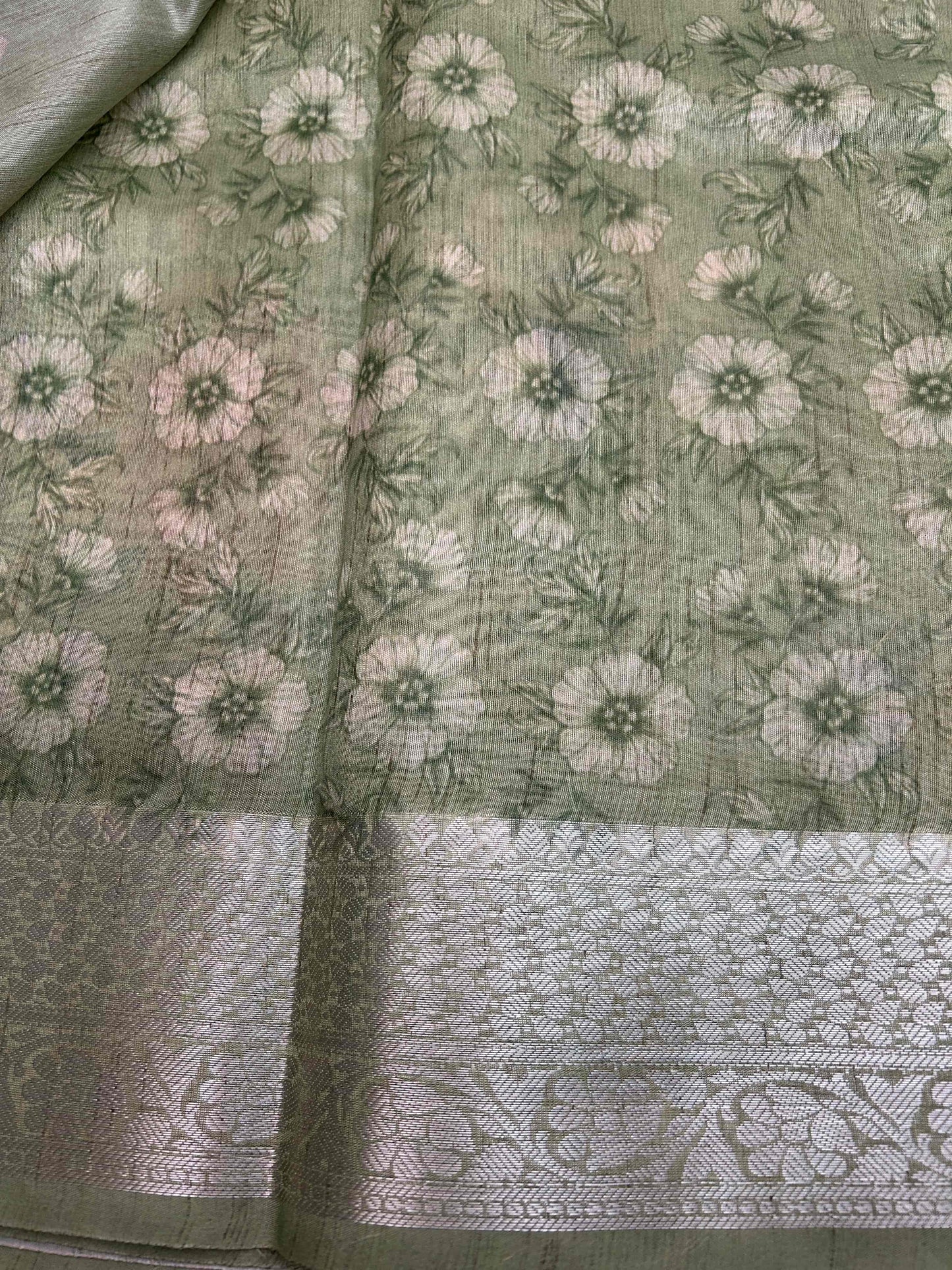 Green digital print pure tusser banarasi silk saree Niaura