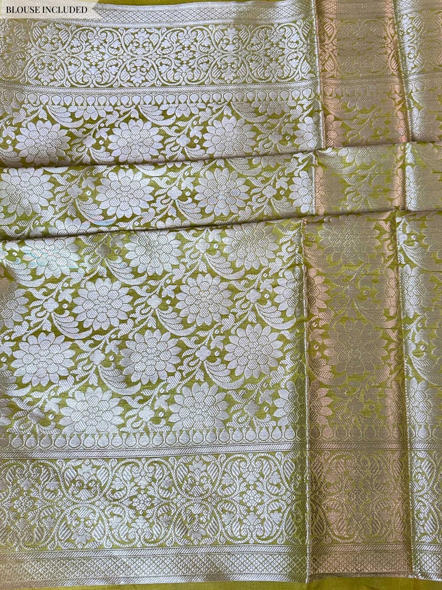 Green Soft Georgette Banarasi Saree Silver Zari Floral Jal