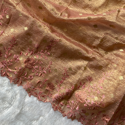 Dusty Rose Banarasi Crush Tissue  Floral Saree