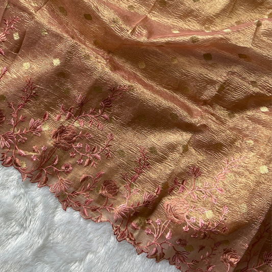 Dusty Rose Banarasi Crush Tissue  Floral Saree