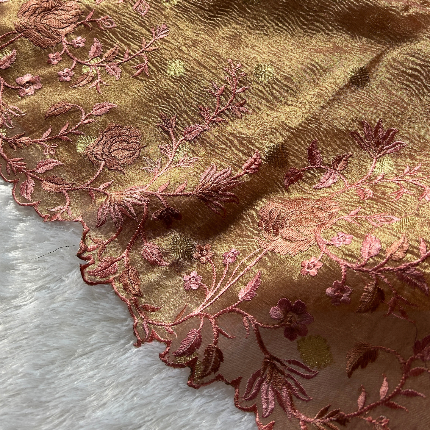 Dusty Rose Banarasi Crush Tissue  Floral Saree