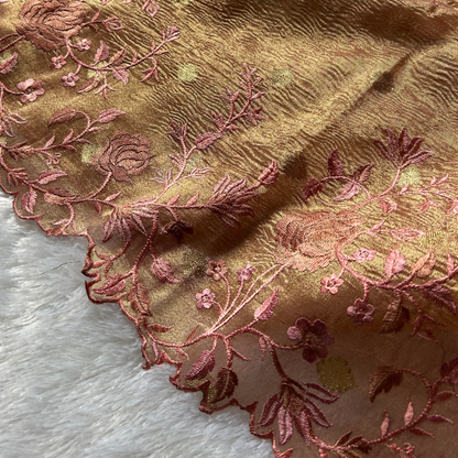 Dusty Rose Banarasi Crush Tissue  Floral Saree