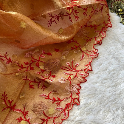 Golden Glory Banarasi Crush Tissue Floral Saree