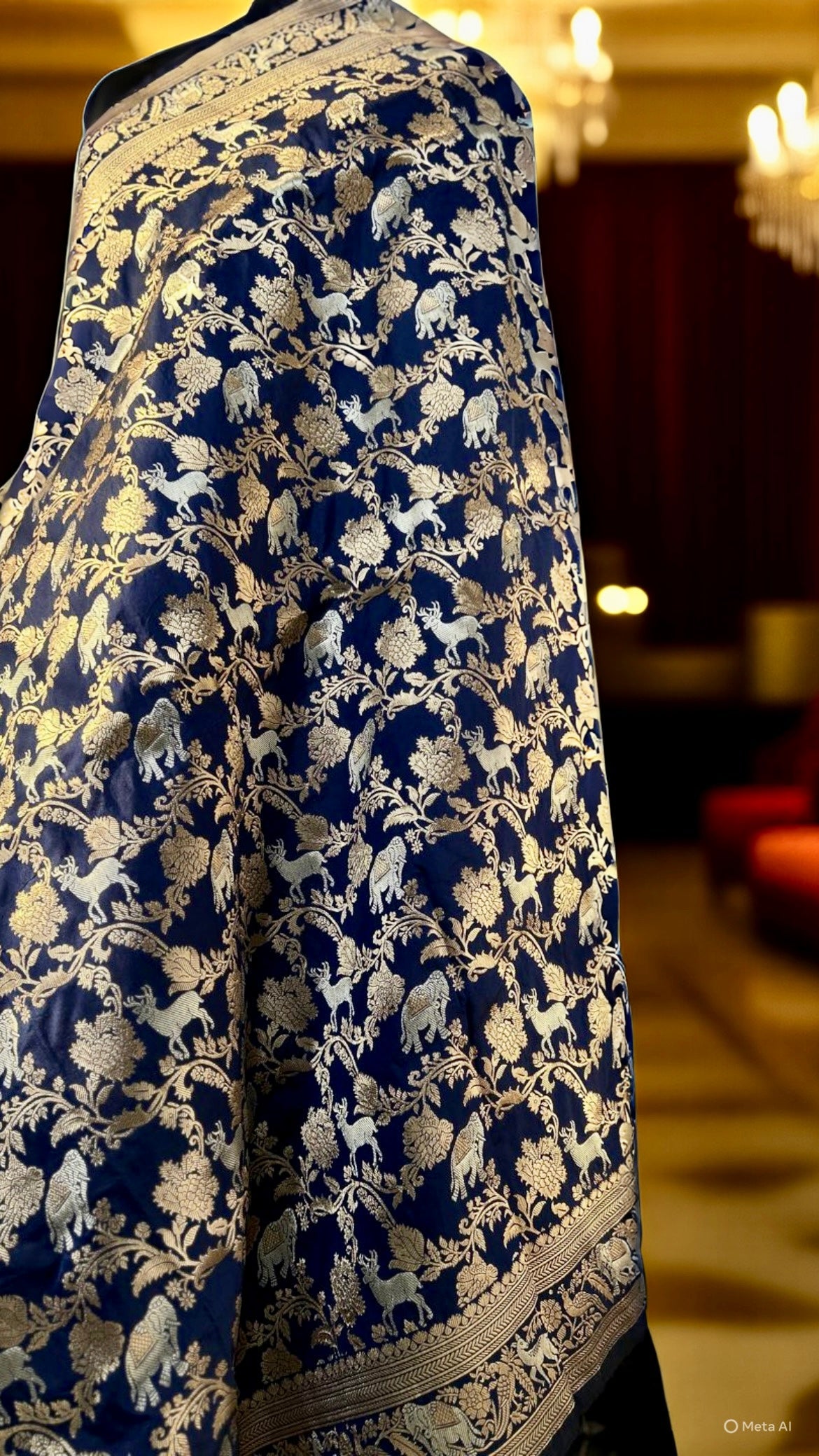 Blue animal design katan banarasi silk saree Niaura