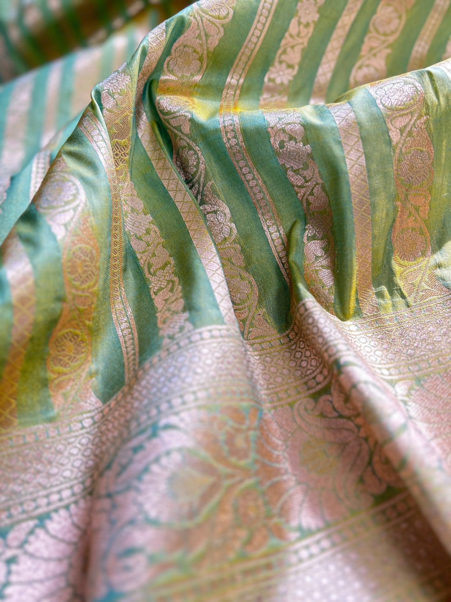 Green strips katan banarasi silk saree Niaura