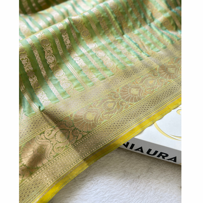 Green strips katan banarasi silk saree Niaura