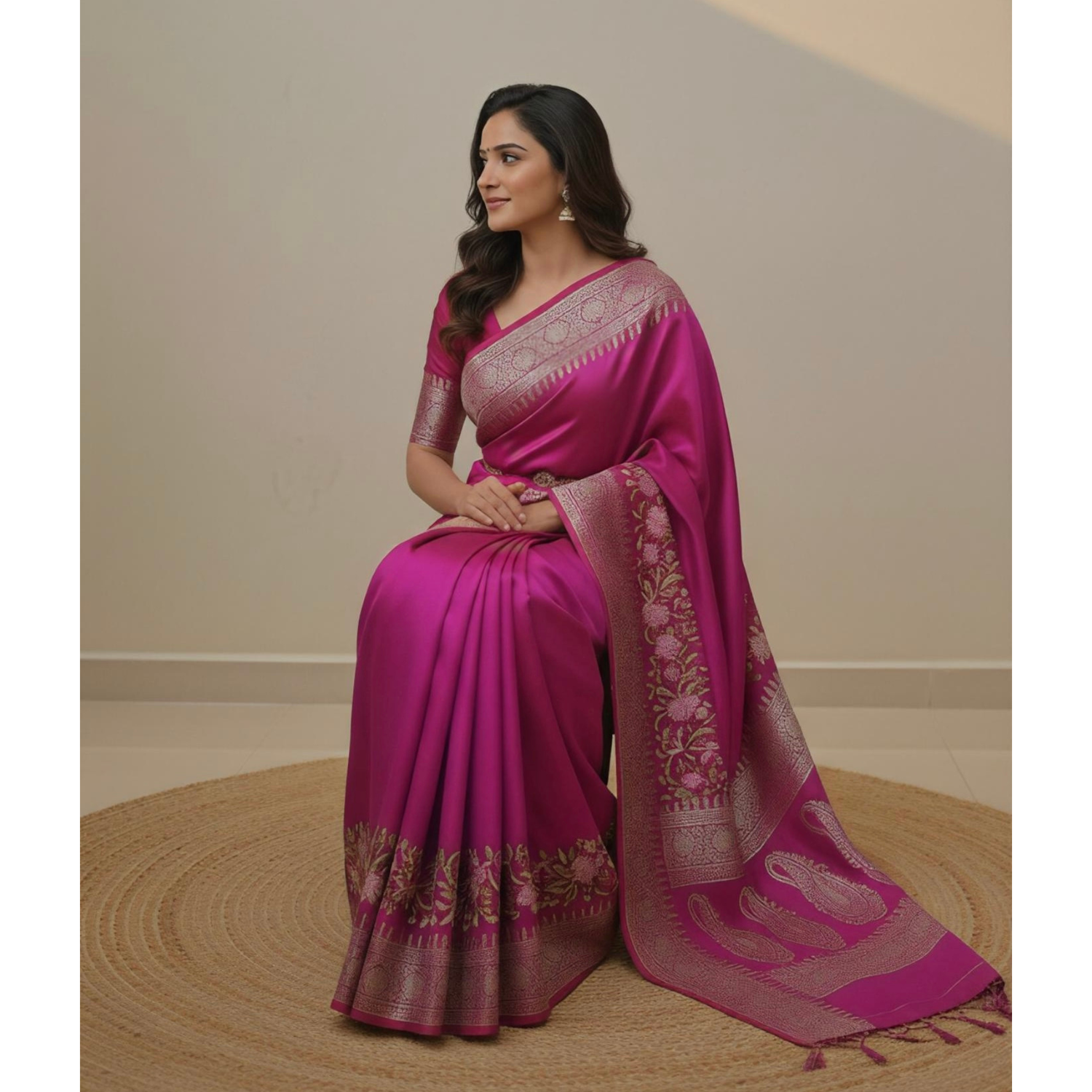 Purple with threadwork katan banarasi silk saree Niaura