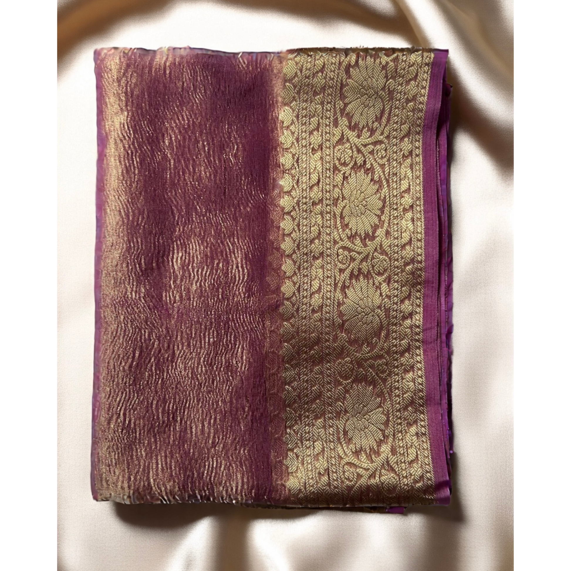Purple gold boarder crush tissue banarasi silk saree Niaura