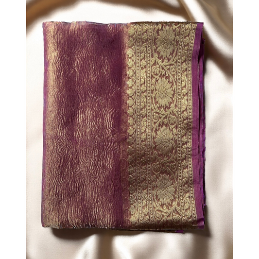 Purple gold boarder crush tissue banarasi silk saree Niaura