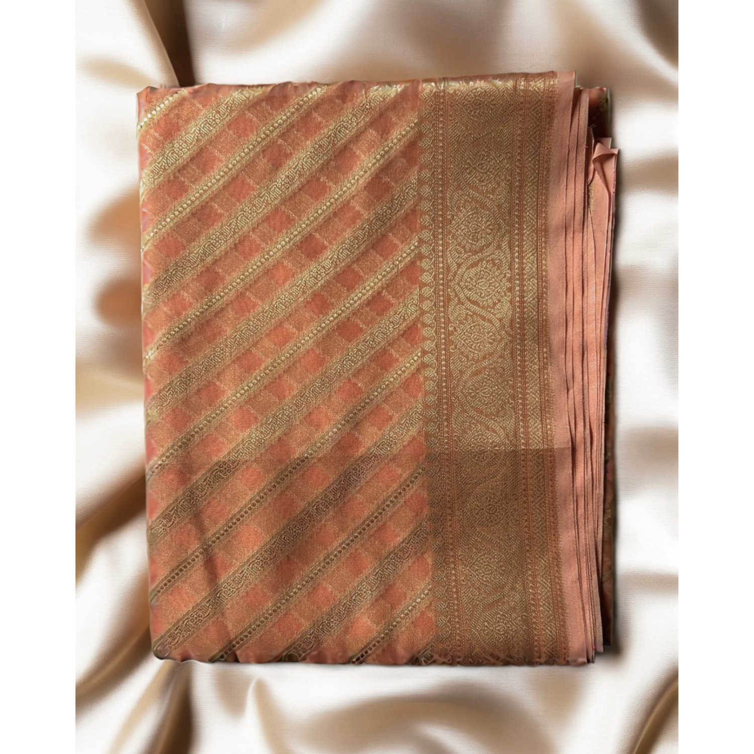 Peach stripes designer banarasi soft silk saree Niaura
