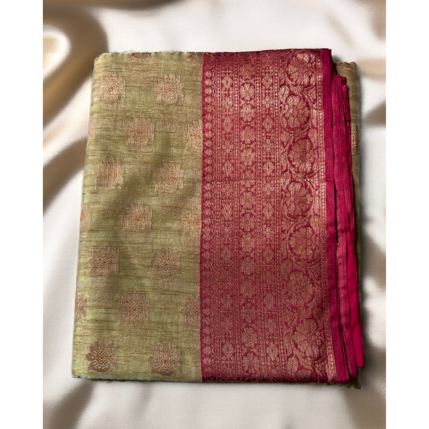 Cream and pink tusser banarasi silk saree Niaura