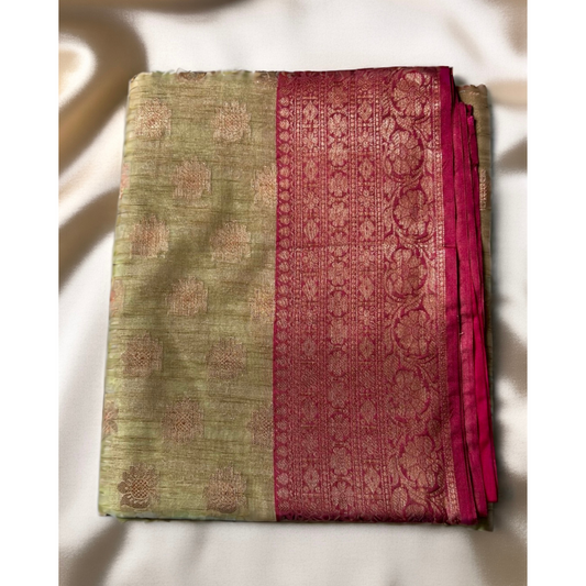 Cream and pink tusser banarasi silk saree Niaura