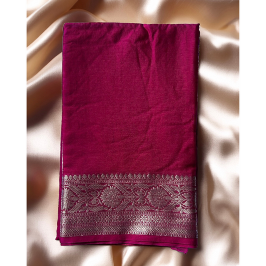 Purple with silver zari boarder dupian banarasi silk saree Niaura