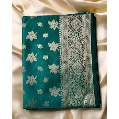 Green leaf motifs banarasi soft silk saree Niaura