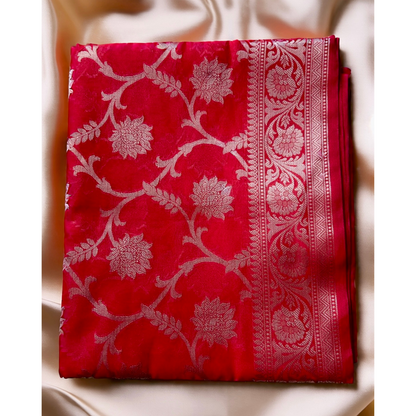 Red jaal design banarasi soft silk saree Niaura