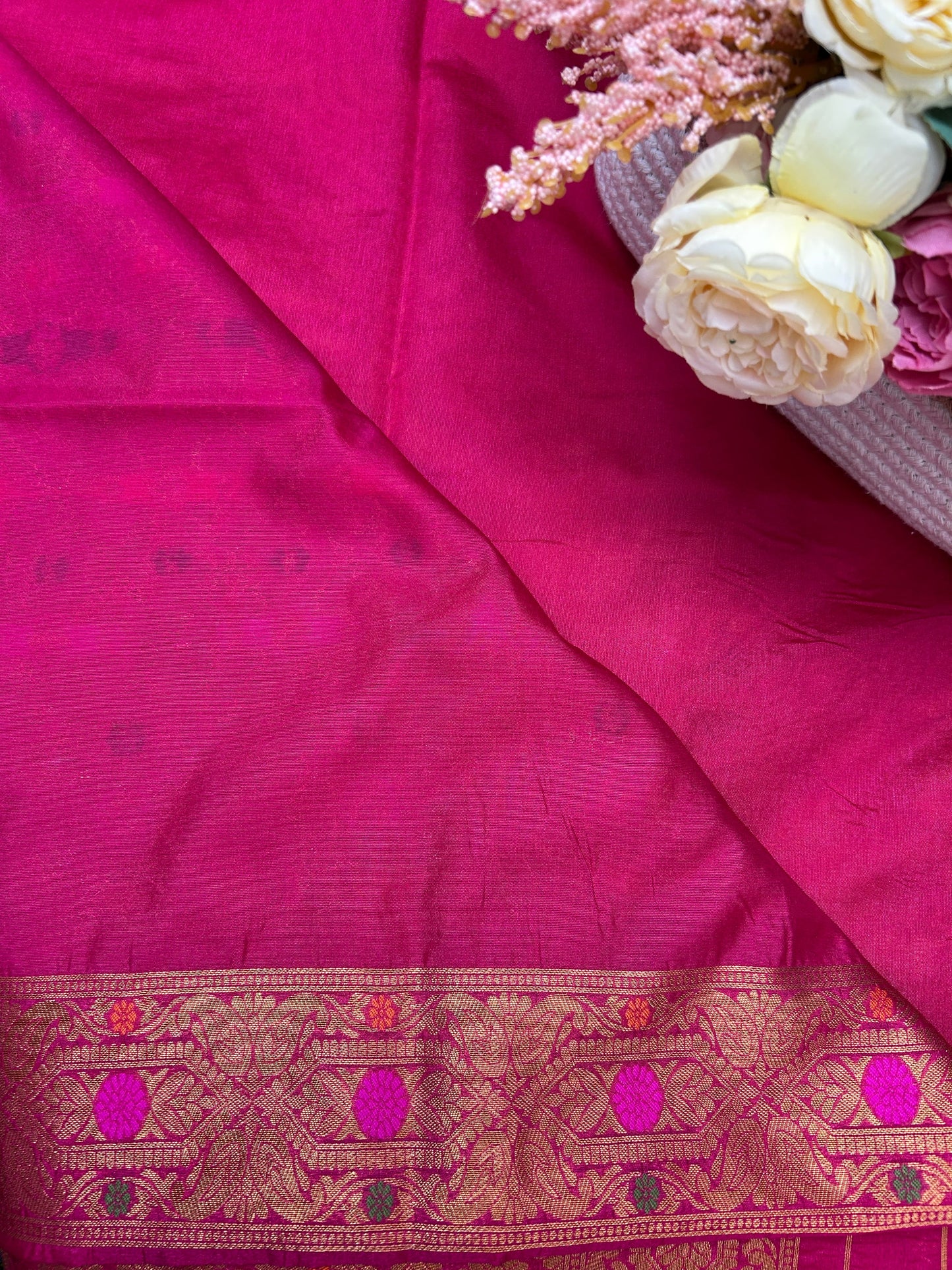 yellow and pink raw mango banarasi silk saree Niaura