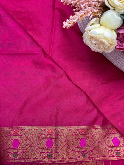yellow and pink raw mango banarasi silk saree Niaura