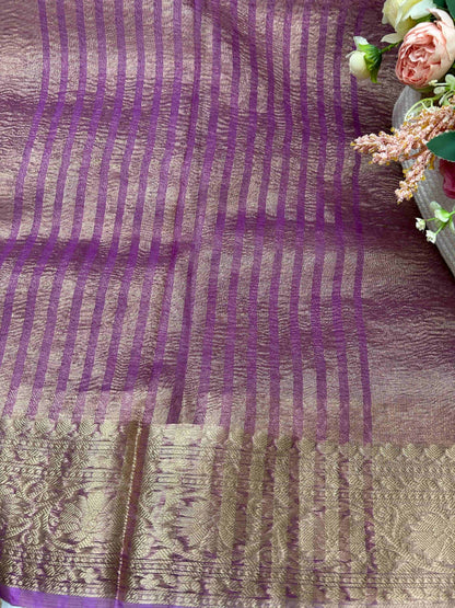 Purple gold boarder crush tissue banarasi silk saree Niaura