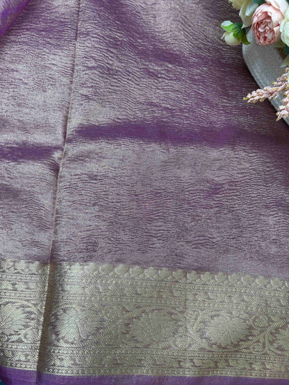 Purple gold boarder crush tissue banarasi silk saree Niaura