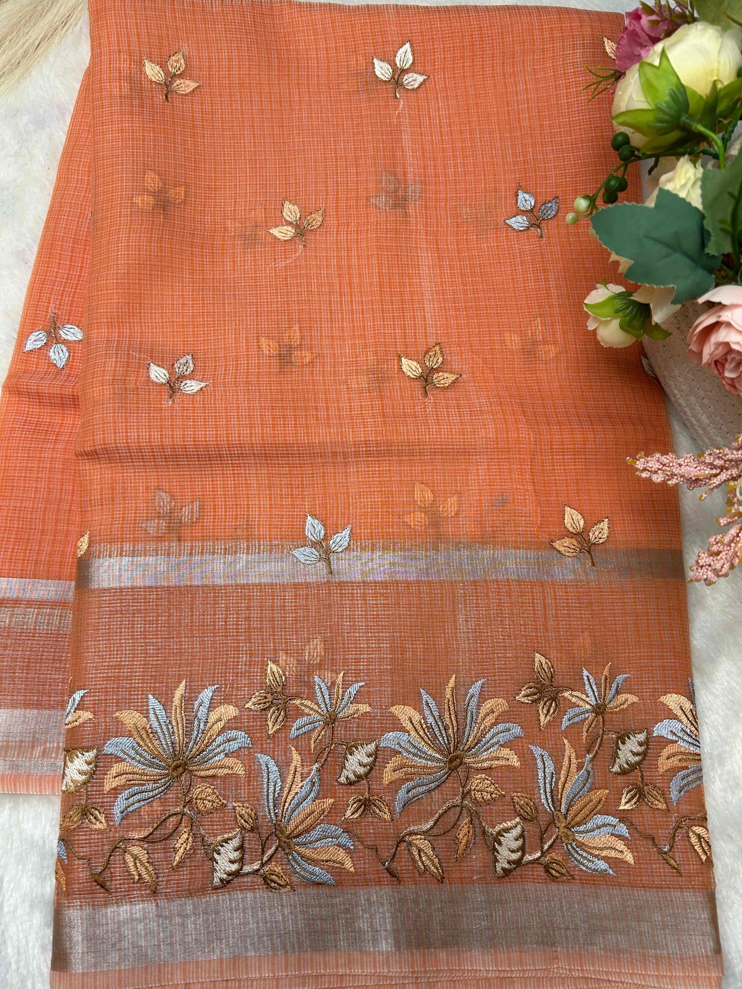 Orange with embriodry kota katan banarasi saree BSR001 Niaura