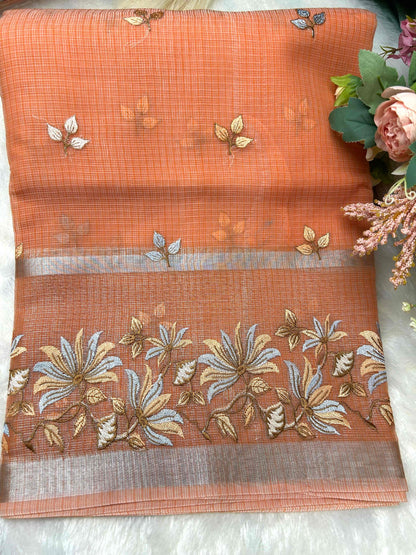 Orange with embriodry kota katan banarasi saree BSR001 Niaura
