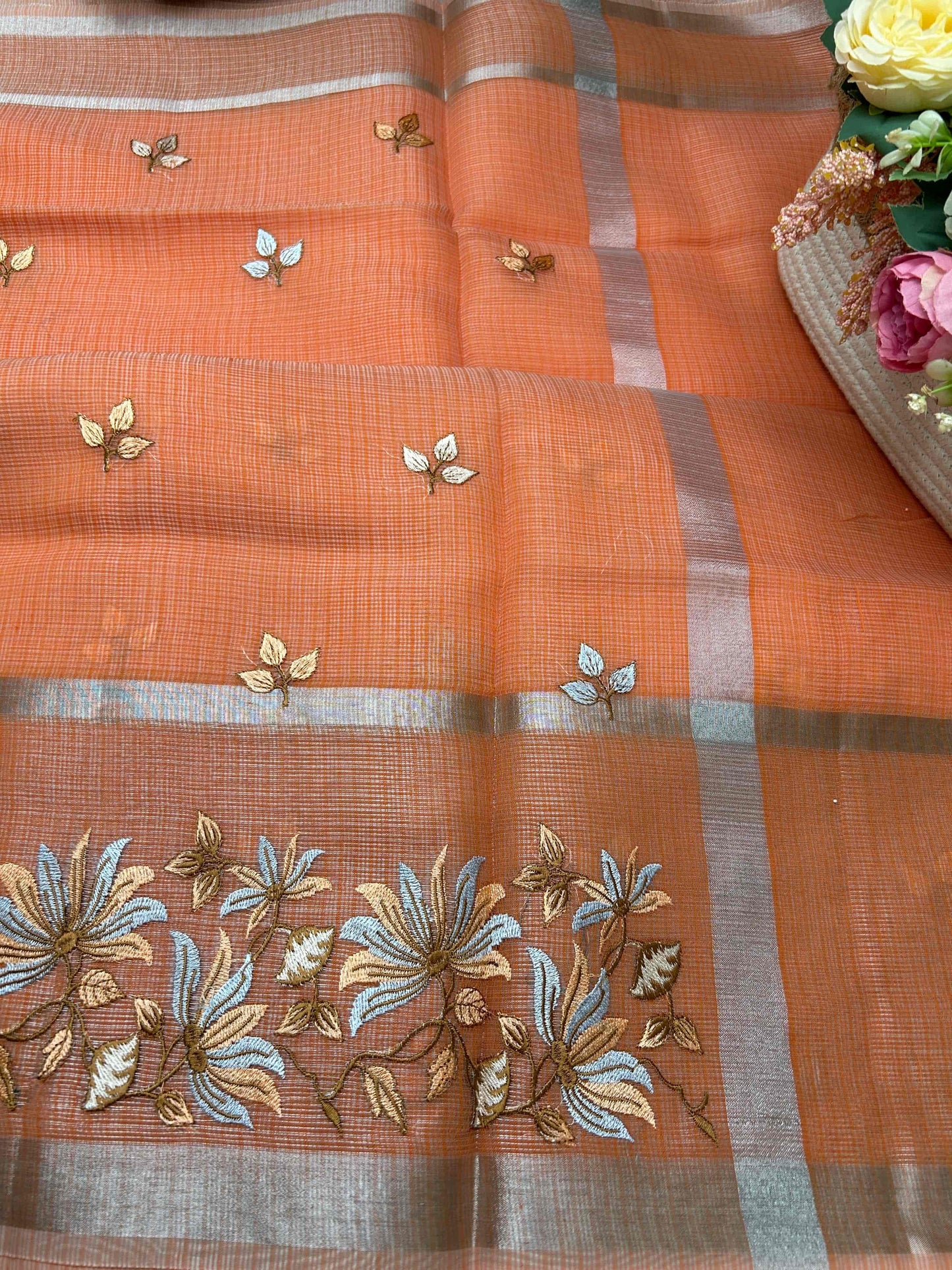 Orange with embriodry kota katan banarasi saree BSR001 Niaura