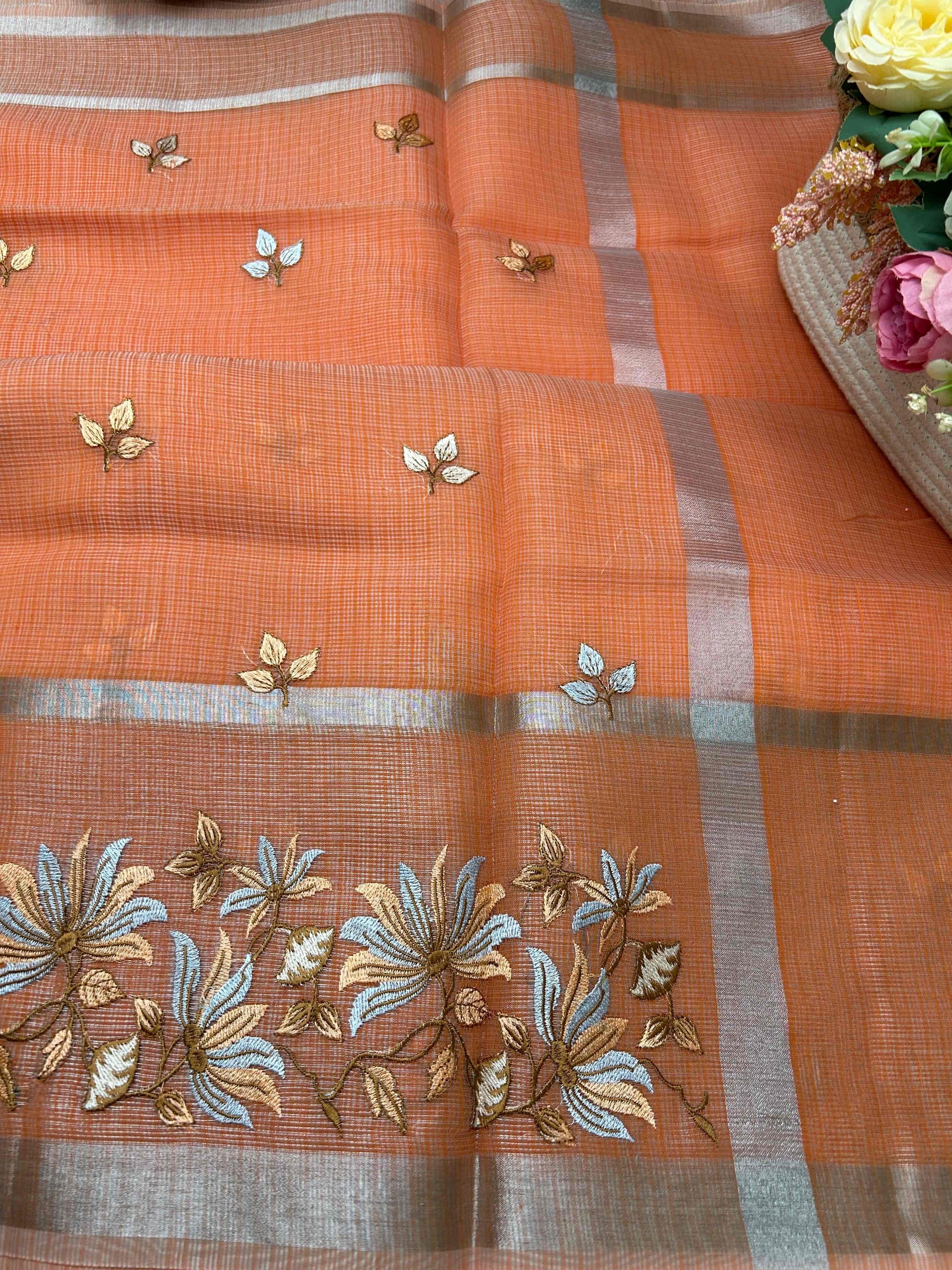 Orange with embriodry kota katan banarasi saree BSR001 Niaura