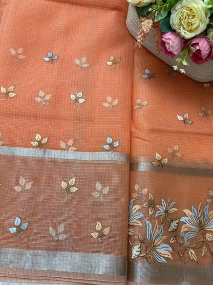 Orange with embriodry kota katan banarasi saree BSR001 Niaura