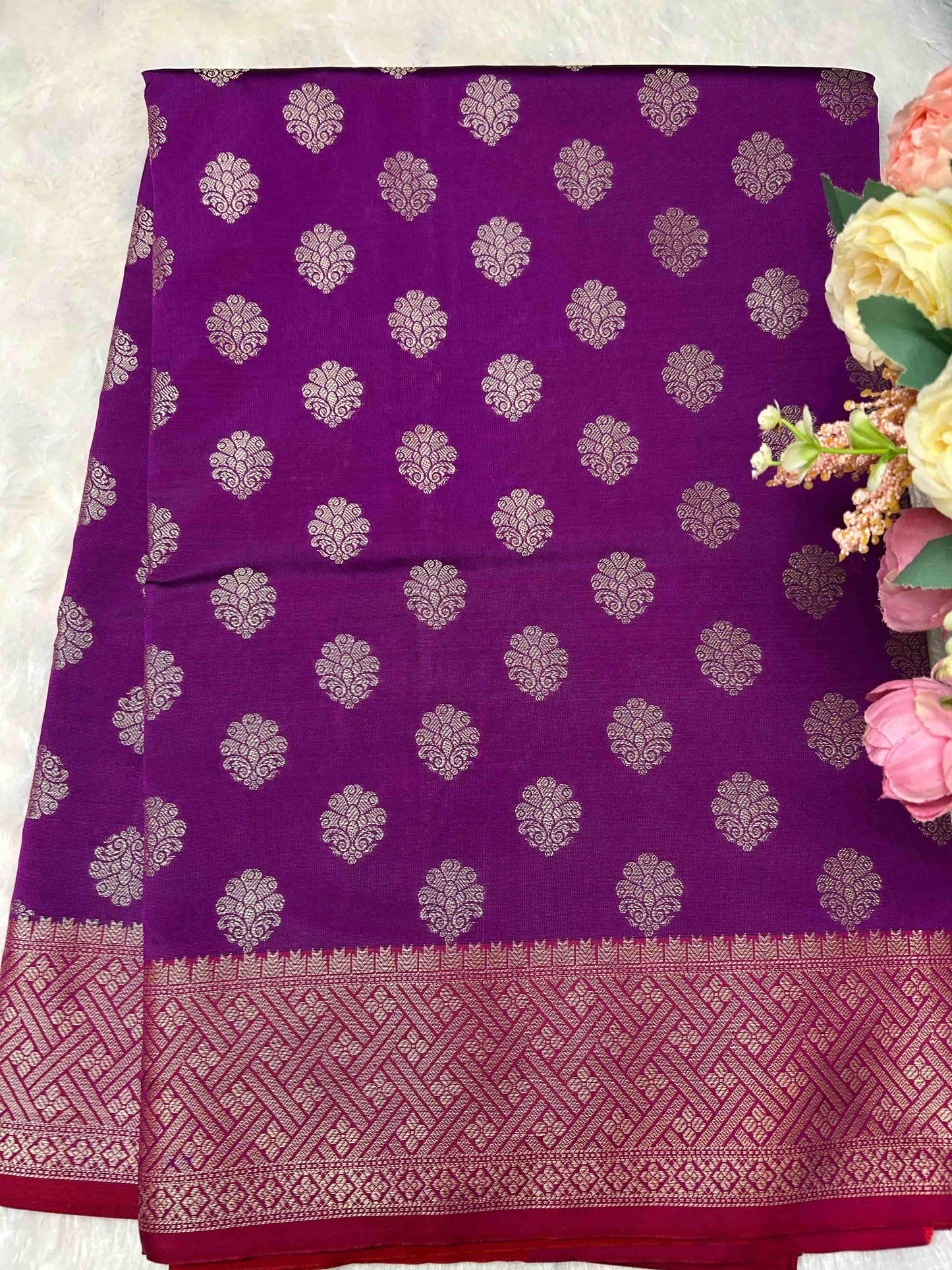 Purple and red butta banarasi katan silk saree Niaura