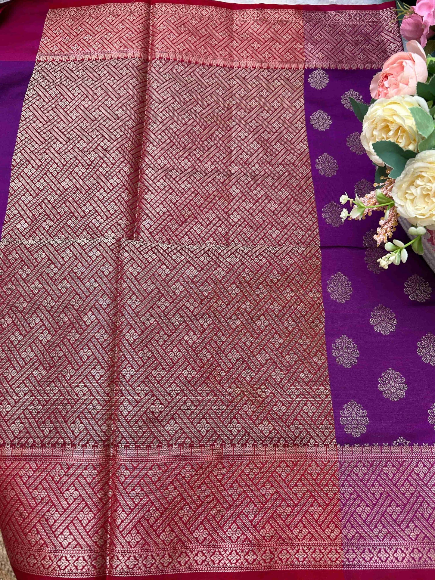 Purple and red butta banarasi katan silk saree Niaura
