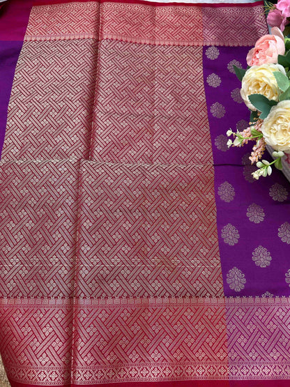 Purple and red butta banarasi katan silk saree Niaura