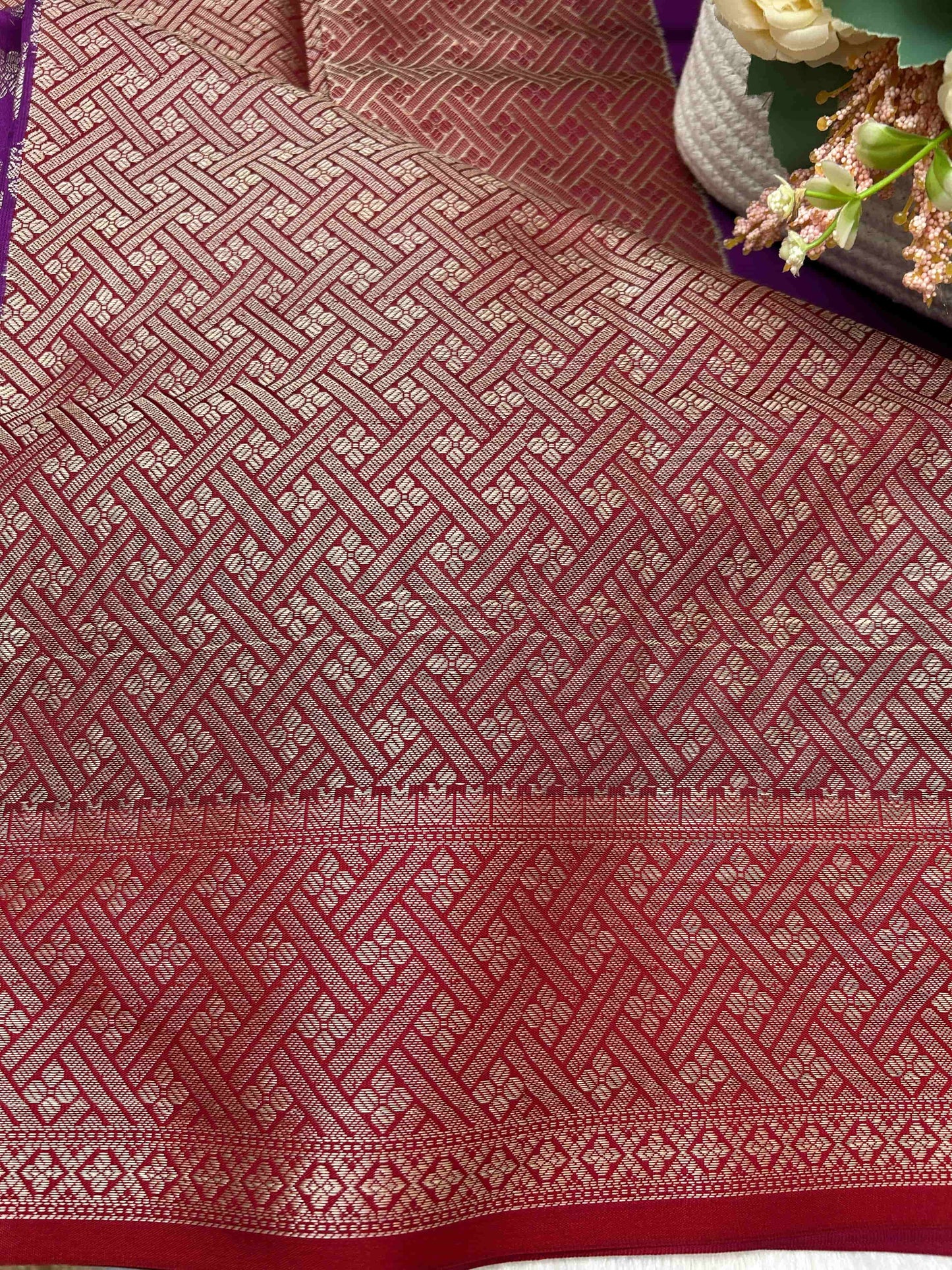 Purple and red butta banarasi katan silk saree Niaura