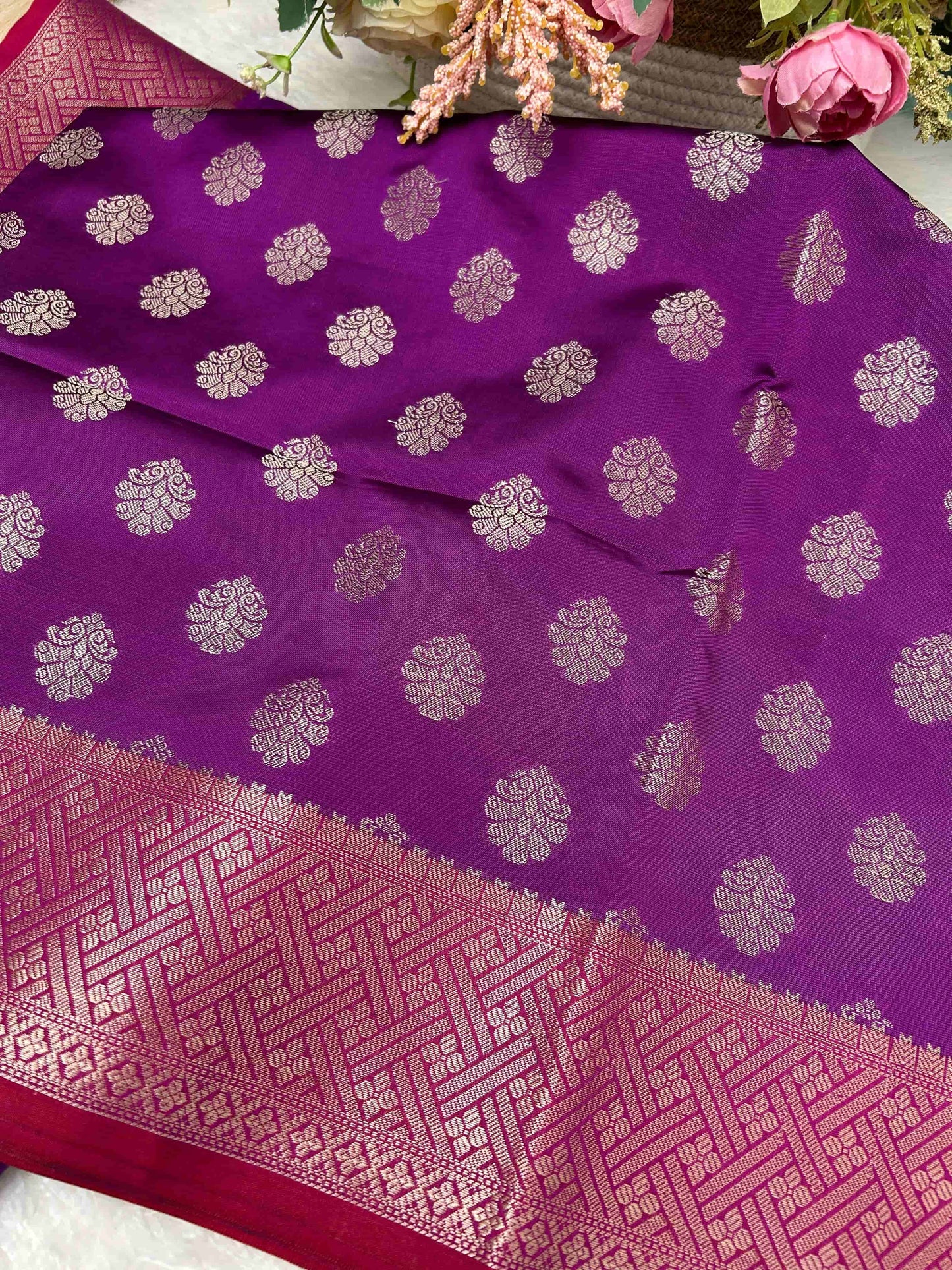 Purple and red butta banarasi katan silk saree Niaura