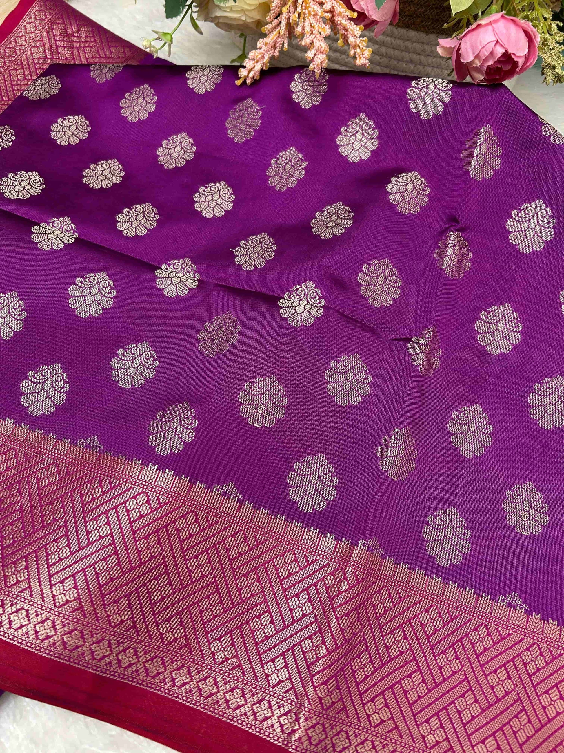 Purple and red butta banarasi katan silk saree Niaura