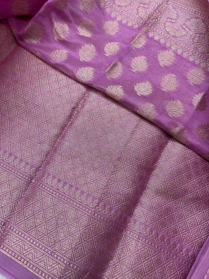 Lavender small butta banarasi soft silk saree Niaura