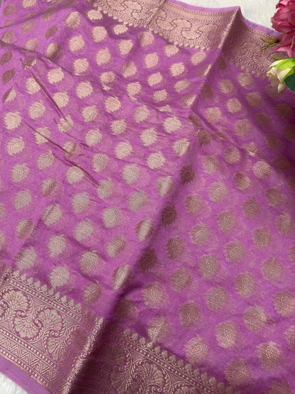 Lavender small butta banarasi soft silk saree Niaura
