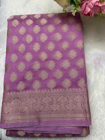 Lavender small butta banarasi soft silk saree Niaura
