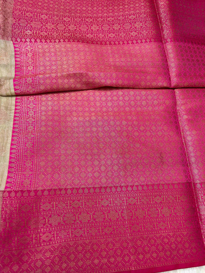 Cream and pink tusser banarasi silk saree Niaura