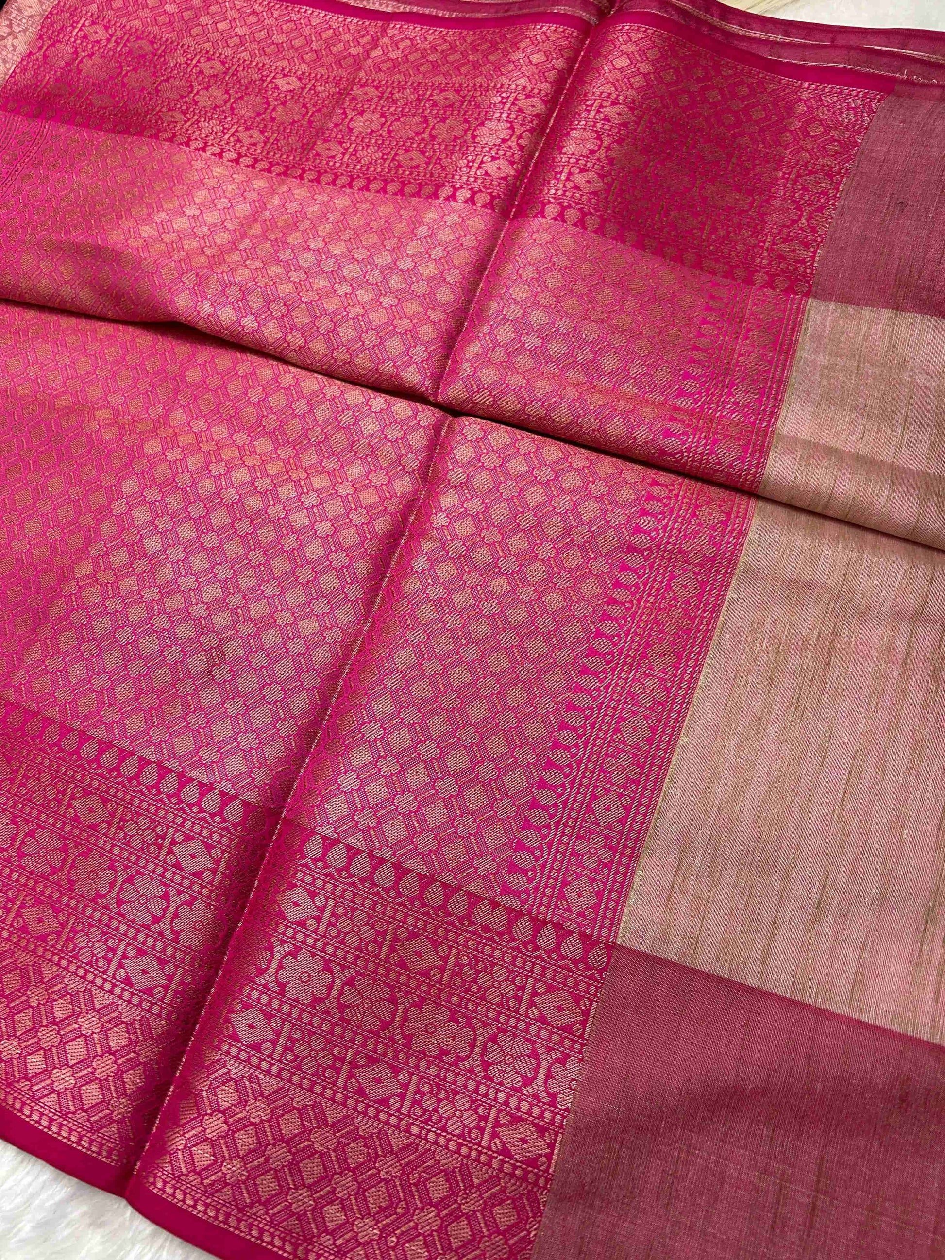 Cream and pink tusser banarasi silk saree Niaura