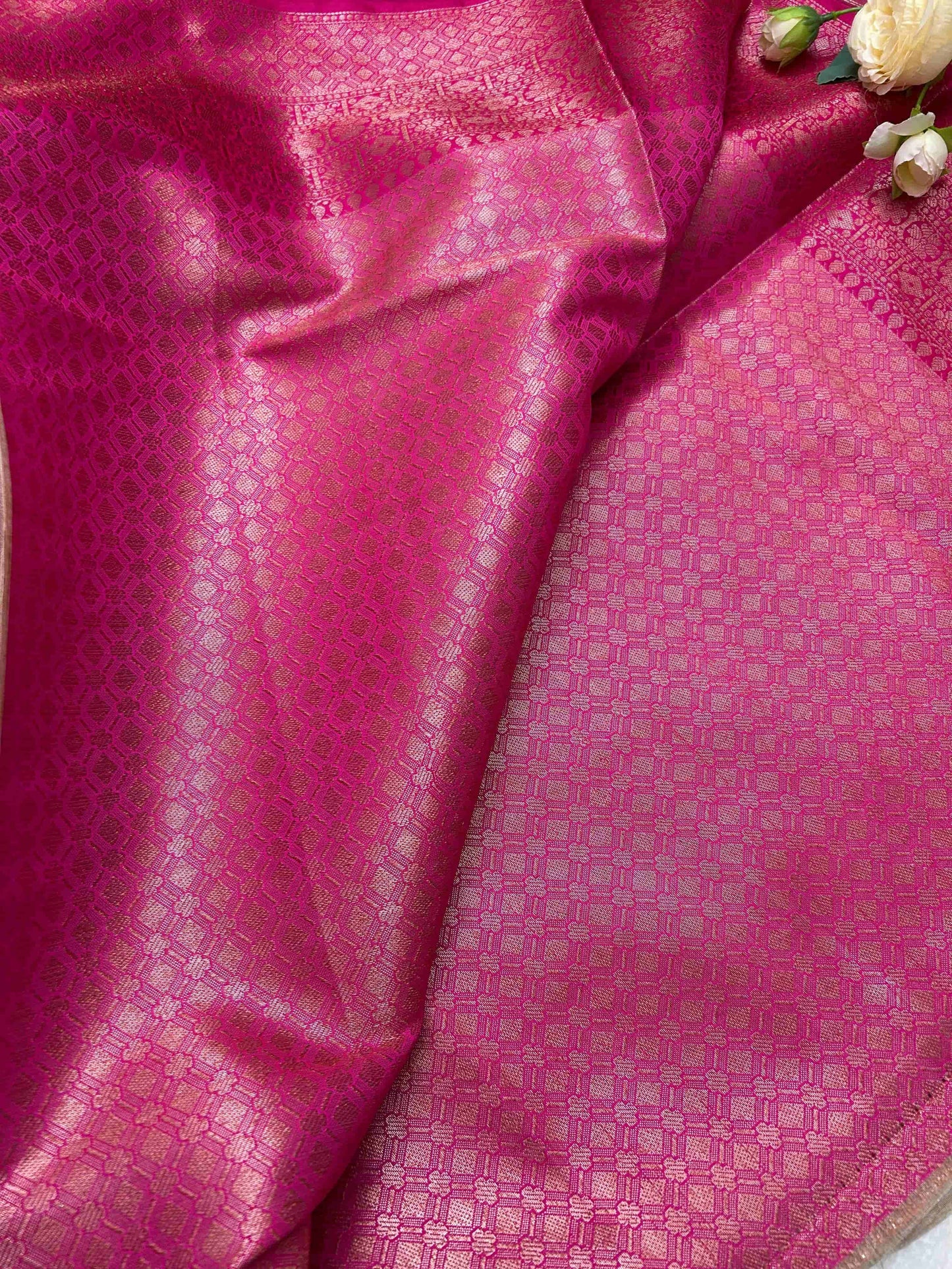 Cream and pink tusser banarasi silk saree Niaura