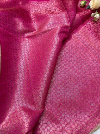 Cream and pink tusser banarasi silk saree Niaura