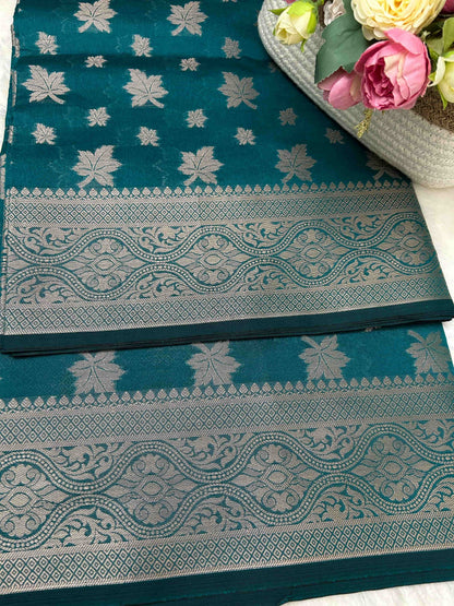 Green leaf motifs banarasi soft silk saree Niaura