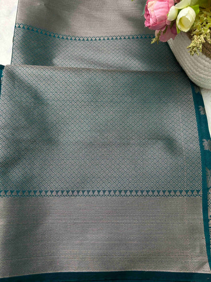 Green leaf motifs banarasi soft silk saree Niaura