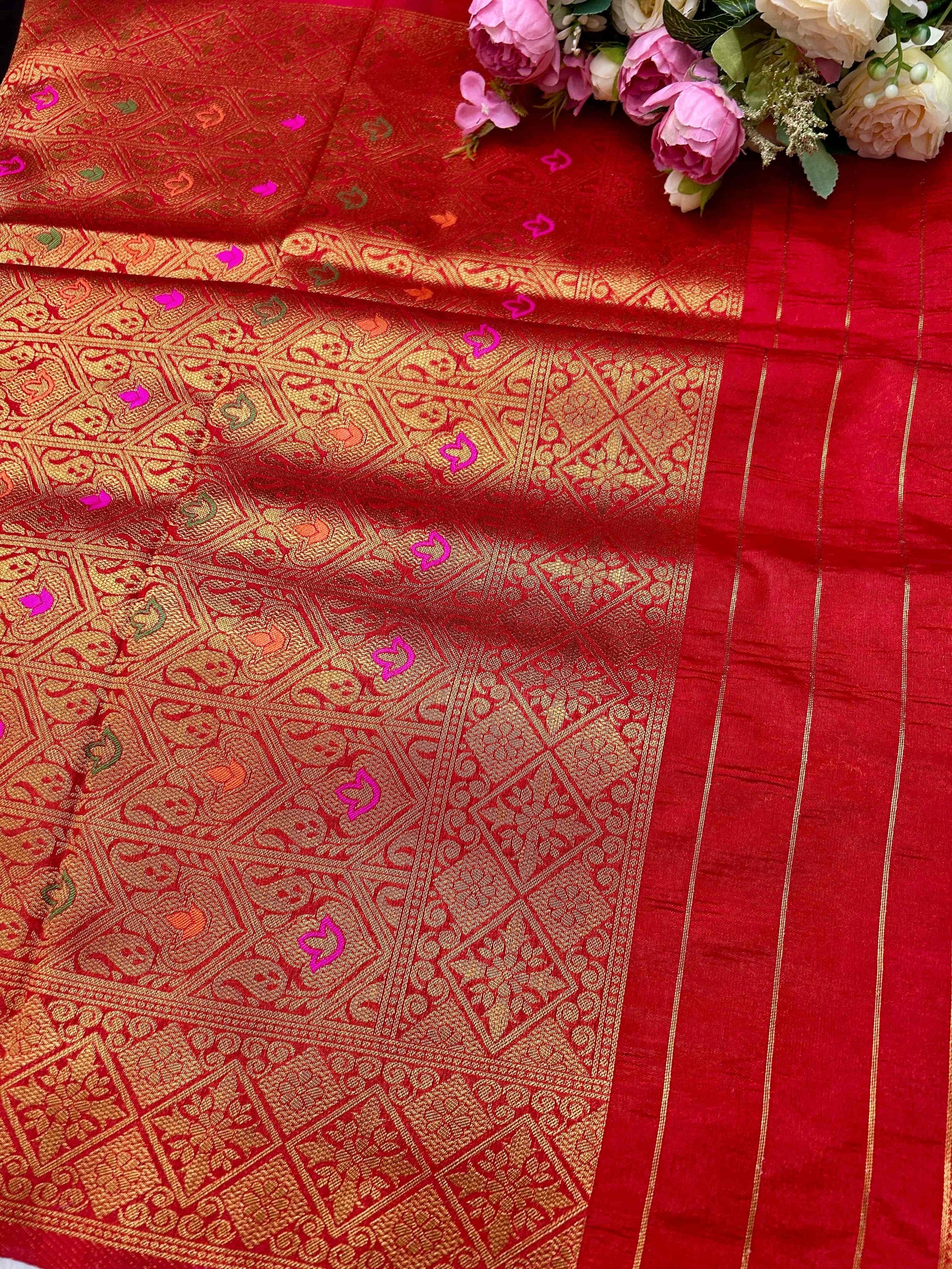 Navy blue with red boarder raw mango banarasi silk saree Niaura