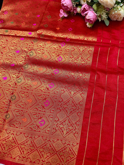 Navy blue with red boarder raw mango banarasi silk saree Niaura