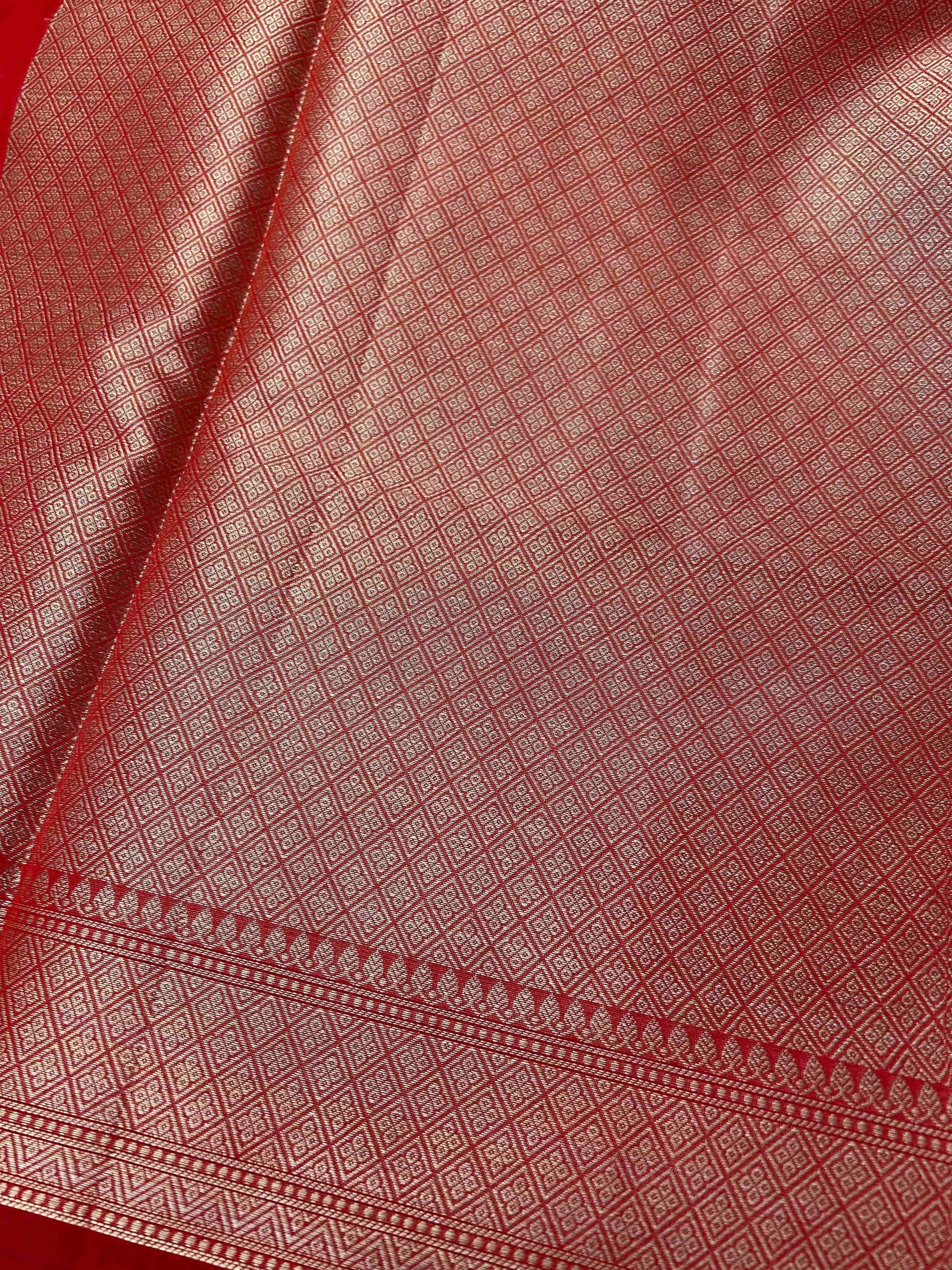 Red jaal design banarasi soft silk saree Niaura